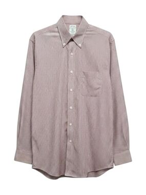 Brooks Brothers Men's Striped Button-Up Shirt - Red Beaded Stripe Size 15 2/3